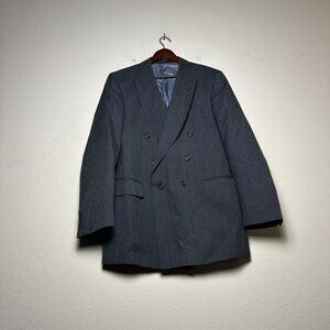 VTG Yorkshire Square Wool Prep Blazer Coat Jacket Men 43L Grey Double Breasted